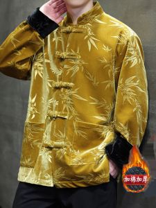 New Chinese Style Thickened Velvet Cotton Jacket Mens Winter Coat Warm Loose Fit Long Sleeve Stand Collar Button down Coat