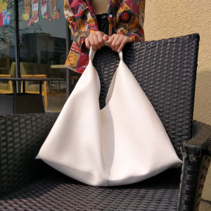 Soft Leather Tote Bag Large Capacity Single Shoulder Womens Bag Minimalist Pure Color Korean Style PU Shopping Bag