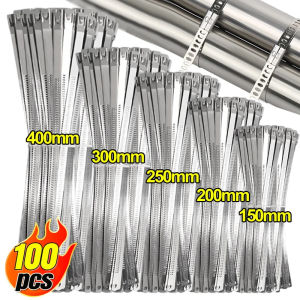 【 Xzxinzhan】สายรัดสายไฟสแตนเลส100-10ชิ้นแหวนซิปผูกในตัวล็อคโลหะวงแหวนรัดไอเสียสายรัดรั้วผูกแน่นคงที่