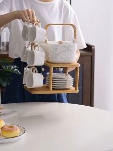 It Smart - Set bình trà cà phê gốm sứ Creative Ceramic Coffee Cup Golden Striped Tea