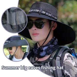 Mens Ventilated Fishing Cap Adjustable Wide Brim Cotton Hat for Men with Neck Flap Anti-UV Sun Protection Outdoor Camping