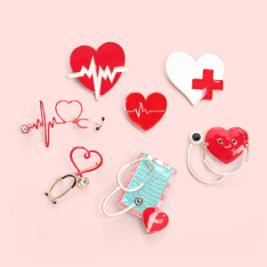 Cartoon EKG Enamel Pin Funny Doctor Nurse Brooch Jewelry Gift