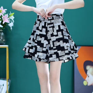 Ice Silk Wide Leg A-Line Skort Pants Womens Summer Thin Casual High Waist Short Trousers for plus Size Pear Shape Body Type