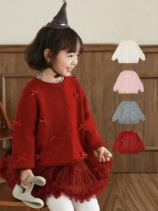 YOEHYAUL | Wool Blend Knit Sweater Cardigan Cute Bow Winter