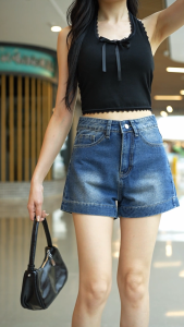 กางเกงยีนส์ขาสั้นผู้หญิงเกาหลี กางเกงยีนส์เอวสูงแฟชั่น กางเกงขากว้าง ใส่สบาย ไซส์ XS-6XL เหมาะกับทุกขนาดเอวและสะโพก แมตช์ง่าย