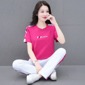 Pure Cotton Short Sleeve Seven-Foot Pants Sports Set Women Summer New Square Dance Clothing Group Casual Two-Piece Set