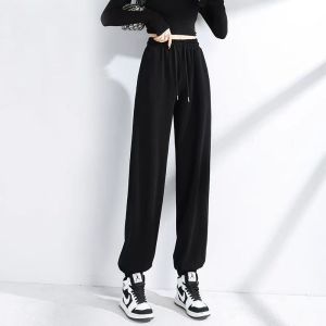 New 2025 Grey Sports Pants High Waist Loose Straight Leg Casual Trousers Womens Drawstring Sweatpants Spring Autumn