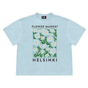 4Hearts Pure Cotton Heavyweight T-Shirt Creative Flower Illustration Graffiti Summer Short Sleeve Loose Versatile Casual Top