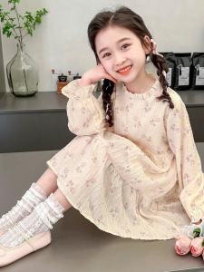 Váy Công Chúa Tay Dài Mùa Xuân Cho Bé Gái Váy Voan Họa Tiết Hoa Thời Trang Cho Bé Gái Mùa Xuân 2024 Váy Midi Cạp Cao