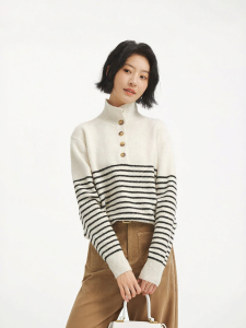 Hotwind | Striped Reversible High Collar Womens Knitwear