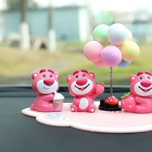 Set Gấu Dâu Lotso Để Taplo Ô Tô - Bàn Làm Việc - Set Gấu Dâu Trang Trí Taplo Xe hơi - Phụ Kiện Xe Ô Tô