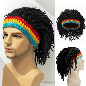 วิกผม หมวก ที่คาดผมสำหรับงานปาร์ตี้คอสเพลย์ฮาโลวีน วิกผมสไตล์เรเก้ ราสต้า หมวกบีนนี่ทรงสกัลแคป ฮิปฮอป เต้นรำ ถักโครเชต์ทำมือ หมวกไหมพรมถัก