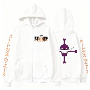 Bandai | One Piece Hooded Jacket Mens and Womens Casual Pullover Sweatshirt Cartoon Pattern Street Wear Cosplay Autumn White Bearded