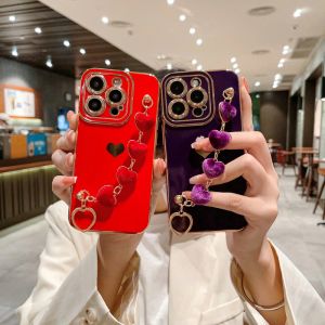 [With Bracelet]FLOVEME Case for IPhone 14 Pro Max IPhone 13 12 Pro Max 11 IPhone 14 Plus Wrist Chain Phone Case Silicone Luxury Plating Cover