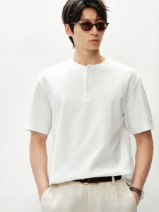 MIANXIANSHENG | Breathable Henley Collar T-shirt Cotton-Linen