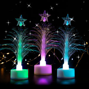 Colored Fiber Optic LED Light-up Mini Christmas Tree with Top Star Battery Powered Xmas Gift