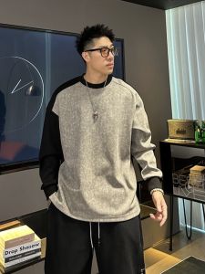 เสื้อฮู้ดคอกลมแขนยาวหลวมๆ ทรงหลวมๆ สำหรับผู้ชายและผู้หญิง ฤดูใบไม้ร่วง 2025 ใหม่ สไตล์อเมริกัน ตัดเย็บสีบล็อก แฟชั่น