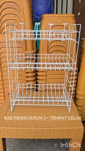 Rak Piring Susun 3 ATLSR Dengan Gantungan Gelas Besi Anti Karat Rak Dapur Besi Susun Serbaguna