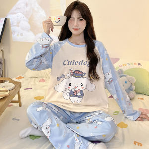 Childrens Pure Cotton Long Sleeve Sleepwear Sweet Cute Style Anime Girl Home Clothes Set for Girls Ages 2-13 Autumn Season