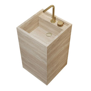 DXD | Pink Green Travertine Stone Hotel Customized One-piece Floor-standing Bathroom Sink