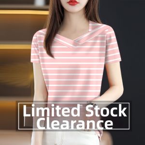 Striped Print Stylish V-neck Loose Fitting Blouse