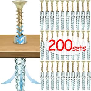 200/100 Sets Serrated Steel Self Tapping Screws Metal Expansion Tube Pipe Drilling Plug for Concrete Wall Anchors Fastener Bolt Kit