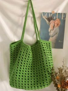 Crocheted Waffle Grid Openwork Bag
