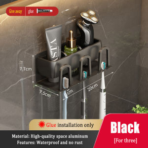 Aluminum Bathroom Rack Shelf Toilet Rack BlackTowel Rack Drill-free Wall Mounted Bathroom Accessories  Wall Mounted Bathroom Toothbrush Holder Rack With Mouthwash Cup Storage Shelf