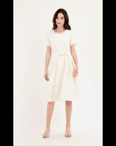 Krizia Cotton Knit Stretch Low Waist Hem Tie Waist Midi Dress Formal Casual Work Office Brunch