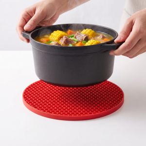 Round Honeycomb Silicone Trivet Mat Heat Resistant Non Slip Pot Holder Hanging Hole 4 Retro Solid Color Kitchen Table Coaster