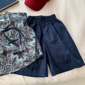 DSF Studio Hanfu Boys National Style Tang Clothing Childrens Chinese Style Set Summer Baby Ancient Style Thin Blue and White Porcelain Ancient Clothing Two-piece Set