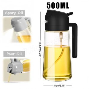 XMSJ | 1/2pcs Bottle 2-in-1 Dual Function Dispenser BBQ Cooking Baking 500ml Plastic Leakproof Clear Oil Sprayer Pourer Kitchen Tool