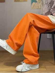 Dopamine Orange Mens Quần Ống Rộng Thoải Mái Summer Phong Cách Mỹ Rộng Rãi Chân Thẳng Quần Tây Thời Trang Sành Điệu Quần Áo Bảo Hộ Lao Động Ống Rộng Cotton Vải Bông Pha Trộn