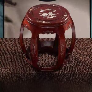 Creative Redwood Chinese Style Drum Bench Home Use Small round Bench Floral Pear Wood Guzheng Special Bench Quality Luxury Type