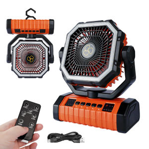 10000mAh Battery Operated Fan Portable Rechargeable Desk/Camping Fan with LED Light and Hook Outdoor Fan for Tent Car Trip