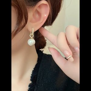 18K Saudi Gold Pawnable Pearl Earrings for Women | Elegant Zirconia Double-Wear Earrings | Hypoallergenic Non Tarnish Jewelry | Gift for Birthday Anniversary | Philippines Hot Sale