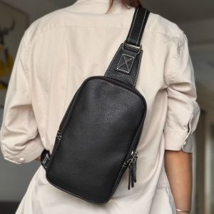 SHIPAILUO | Full Grain Leather Mens Crossbody Chest Bag Double Layer