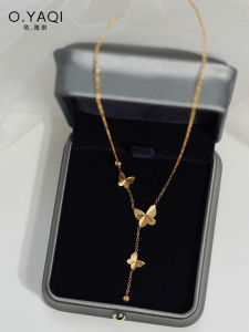 Fashionable Paper Crane Butterfly Necklace Titanium Steel 18K Gold Plated Womens Y-Shaped Choker Personalized Jewelry Accessory