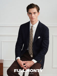 Wool Mens Business Casual Suit Navy Blue Slim Fit