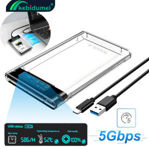 Kebidumei 2.5 HDD SSD Case Transparent HDD Enclosure with Display Screen SATA to USB 3.1 Hard Drive Case External Tool-Free Support 6TB