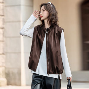 OUCAO | 2026 New Stylish Sleeveless Stand Collar Leather Vest