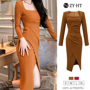 ZYHT（ล้างสต๊อก ใช้คูปอง299บาทขึ้นไป）เดรสผู้หญิง เดรสสีเหลือง เดรสสีกุหลาบแดง เดรสแขนยาว เดรสทำงาน เดรสออกงาน เดรสเซ็กซี่ เดรสเกาหลี ชุดออกงาน EraVogue 30005