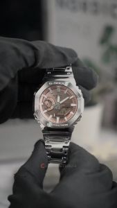 Jam Tangan Pria Casio G-Shock Full Metal GM-B2100AD-5A Orange Dial Silver Stainless Steel Band