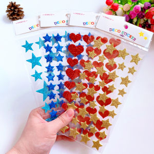 3D Gold Foil Stickers DIY Handmade Decorative Gifts Sparkling Heart Star Shaped Stick-On Pictures Colorful Glitter Dust