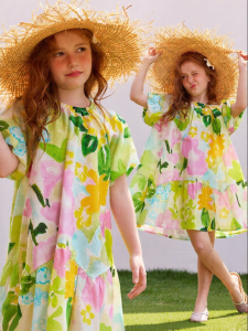 PPTOWN | Summer Childrens Princess Dress New 2026 Beach Vacation Style Bubble Sleeves