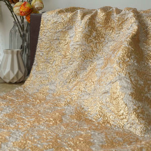 Embossed Gold Wrinkle Jacquard Fabric for Womens Clothing Simple Style Curtain Decoration Material