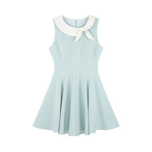 French Sweet Style Boat Neck Sleeveless Butterfly Knot Shoulder Bared Dress Unique Petite Womens Mini Dress Summer Elegance