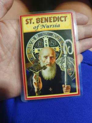SAINT BENEDICT LAMINATED PRAYER CARD FOR BAG AND WALLET.