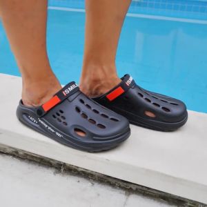 รองเท้าลำลองผู้ชาย - รองเท้าแตะสวมง่ายสำหรับฤดูร้อน พื้นหนา หัวรองเท้าทรงกลม ลวดลายเรียบง่าย ระบายอากาศได้ดี วัสดุ EVA