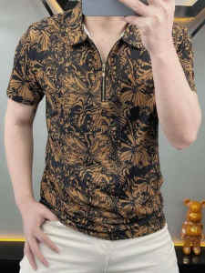 Áo Thun Nam Tay Ngắn Mùa Hè Phong Cách Hàn Quốc Thời Trang Nửa Khóa Áo Polo Họa Tiết Hoa Thường Ngày Dài Vừa Vặn